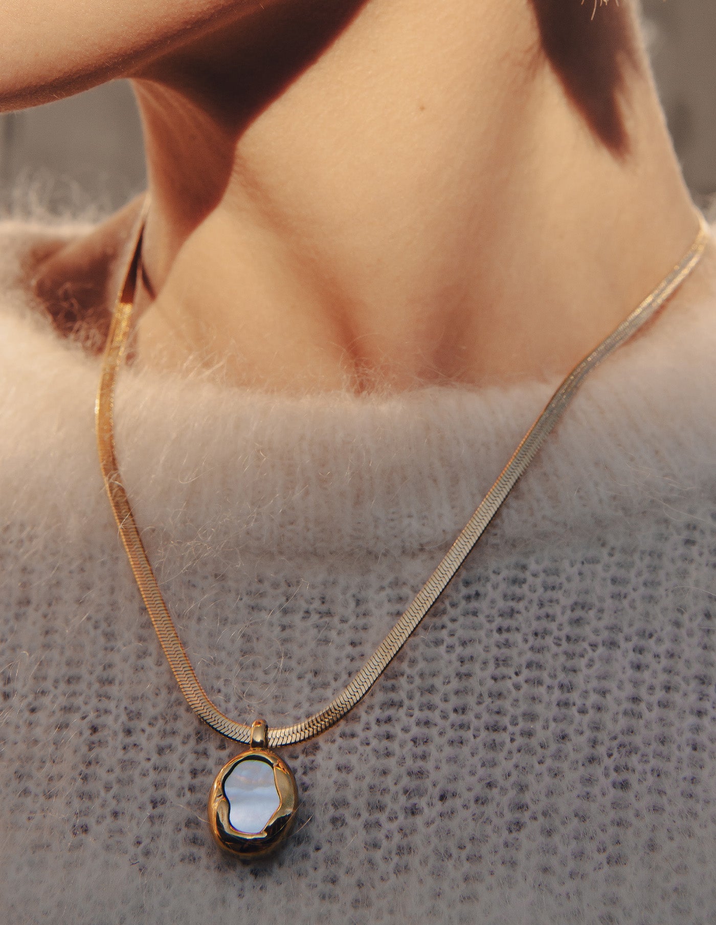 Gold Snake Chain Pendant Necklace, Waterproof