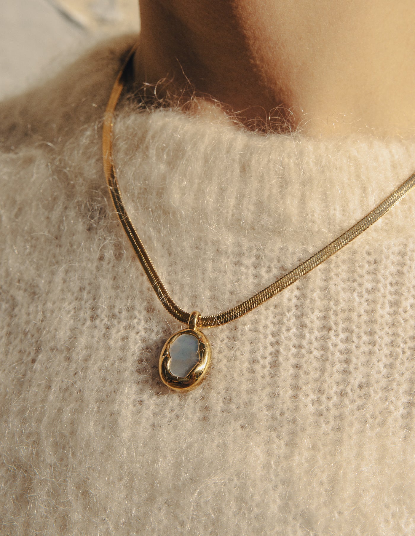 Gold Snake Chain Pendant Necklace, Waterproof