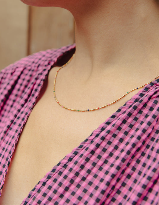 Gold Enamel Bead Necklace, Tarnish-Free Gold Plating