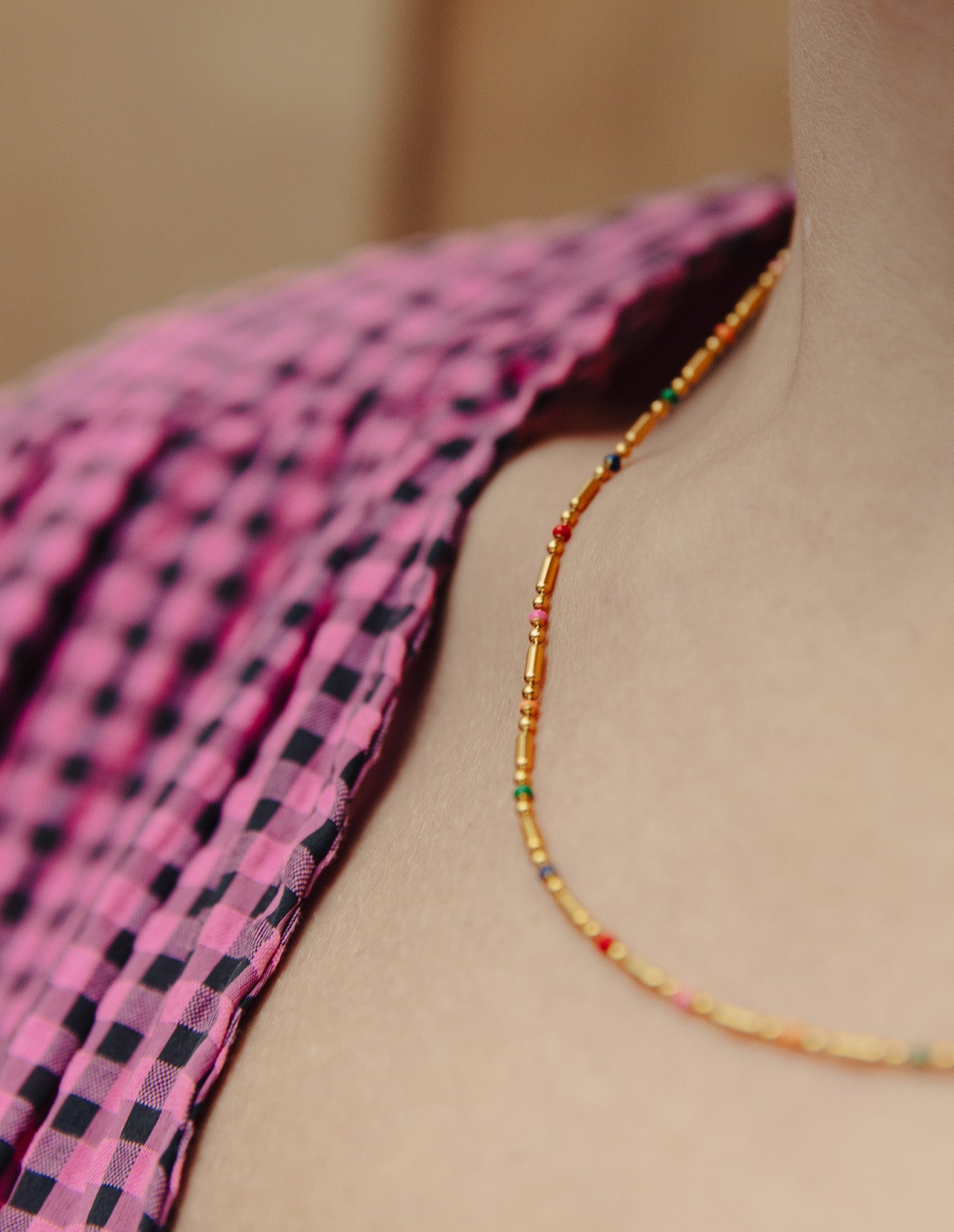 Gold Enamel Bead Necklace, Tarnish-Free Gold Plating