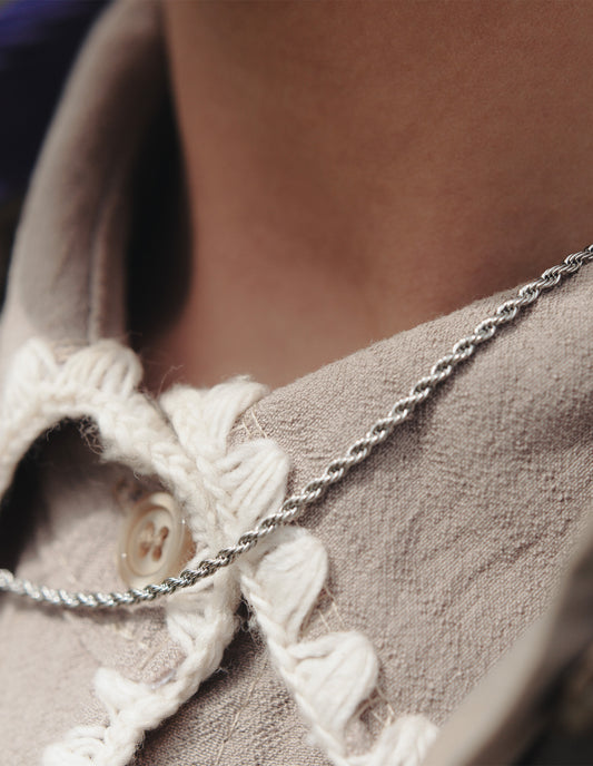 Silver Rope Twist chain Necklace, Tarnish-Free Silver Plating