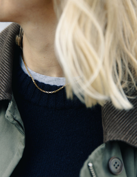 Gold Box Link Chain Necklace, Tarnish-Free Gold Plating