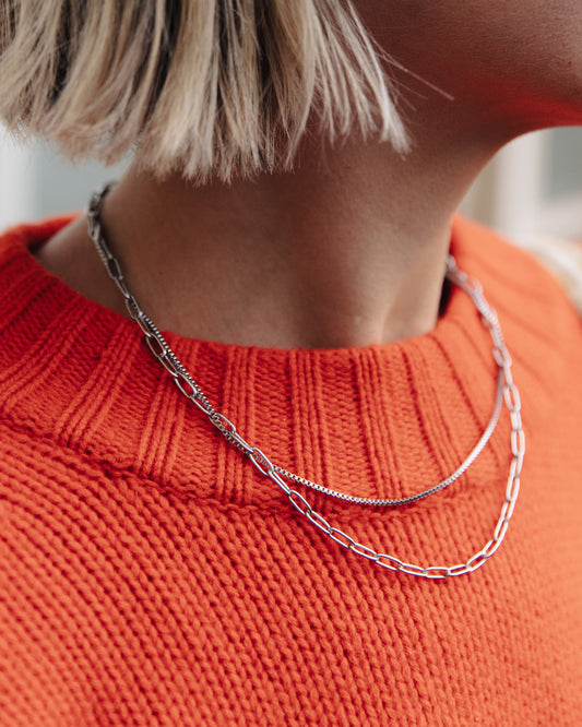 Silver Double Layer Feature Necklace, Tarnish-Free Silver Plating