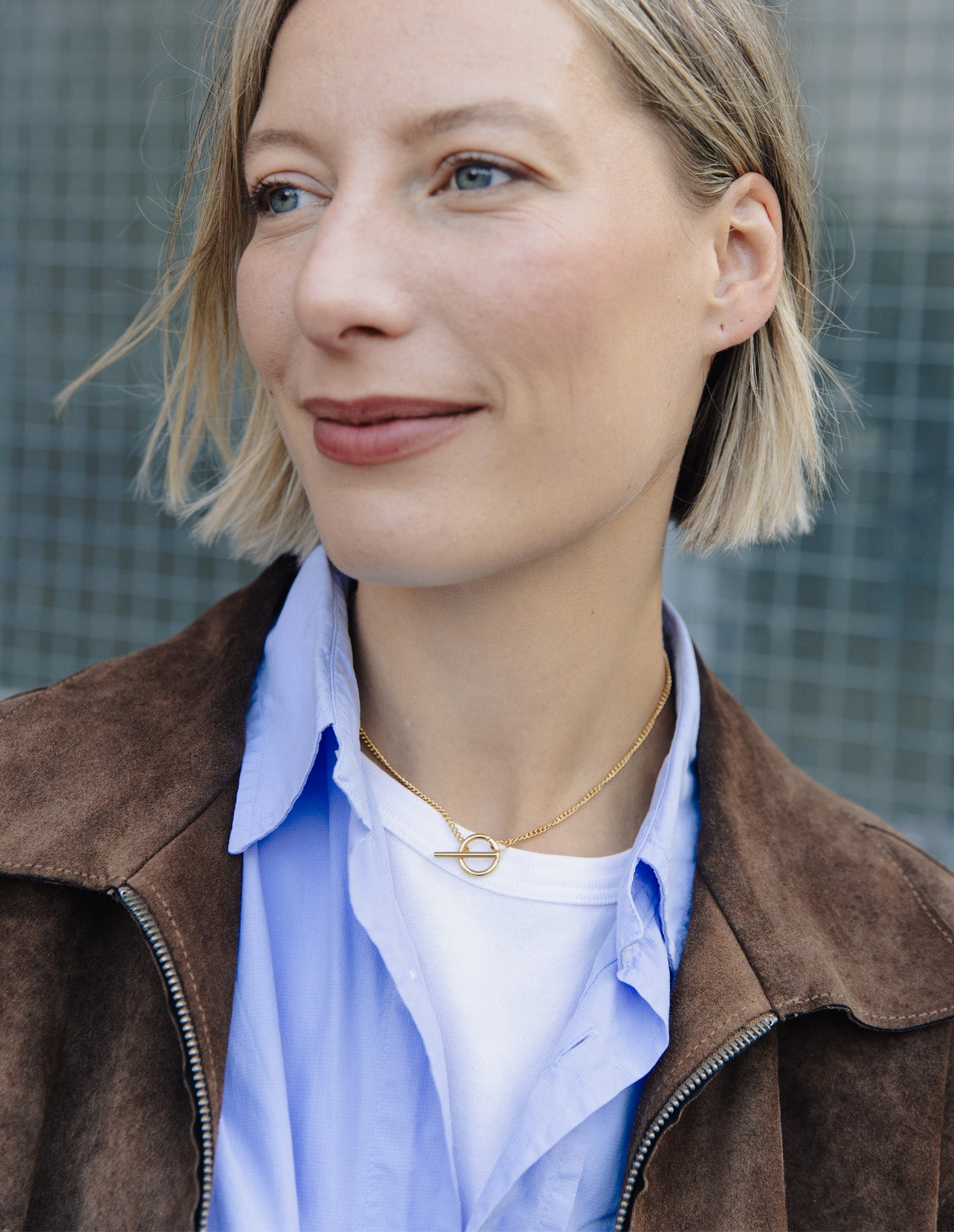 Gold Herringbone Toggle Chain Necklace, Tarnish-Free Gold Plating