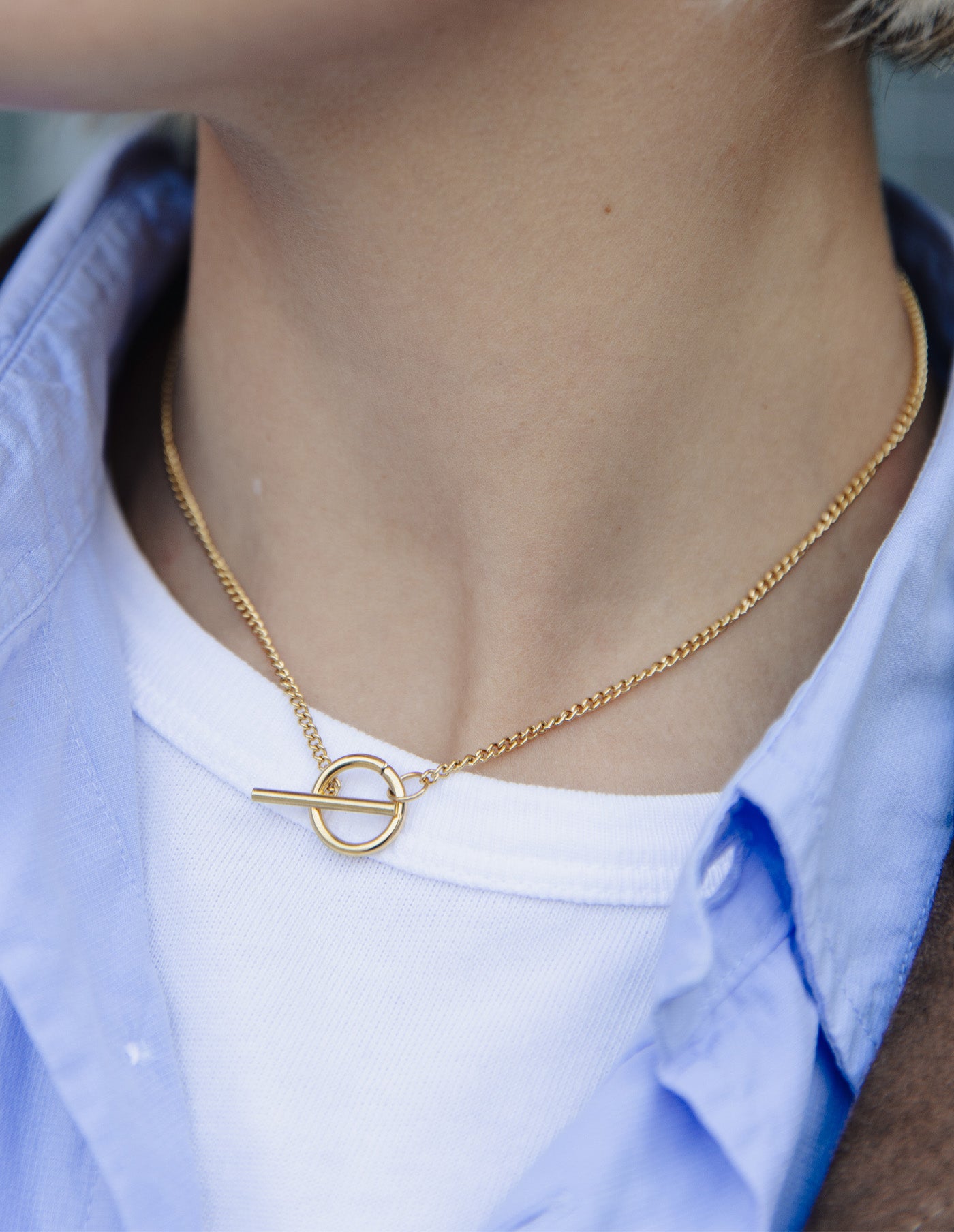 Gold Herringbone Toggle Chain Necklace, Tarnish-Free Gold Plating