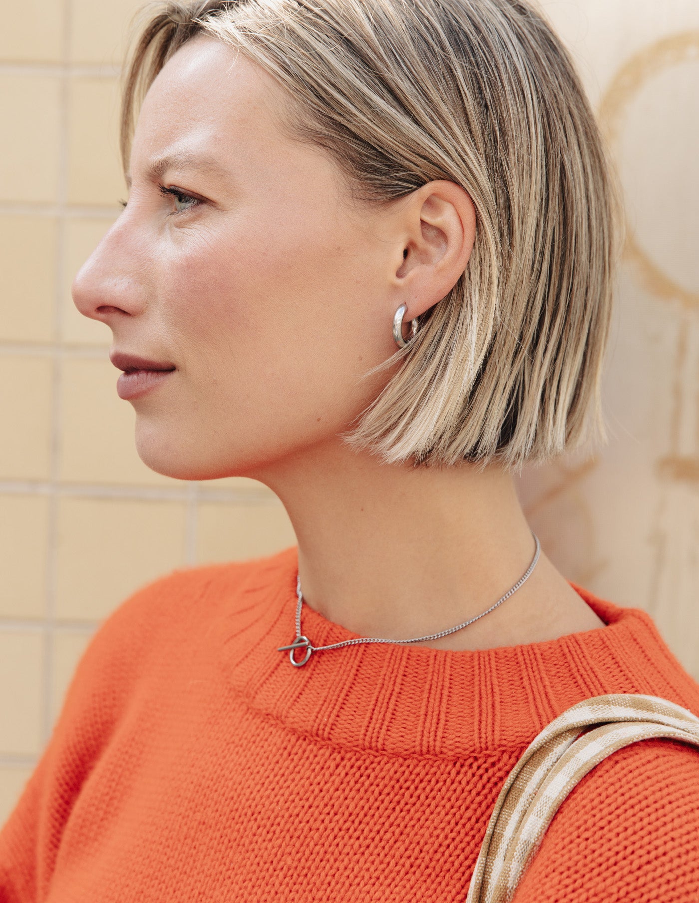 Silver Herringbone Toggle Chain Necklace, Tarnish-Free Silver Plating