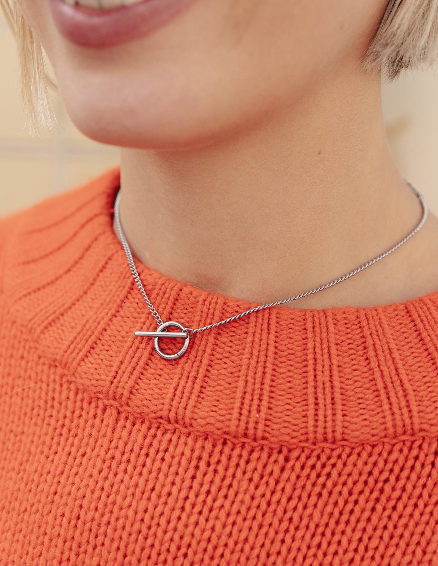 Silver Herringbone Toggle Chain Necklace, Tarnish-Free Silver Plating