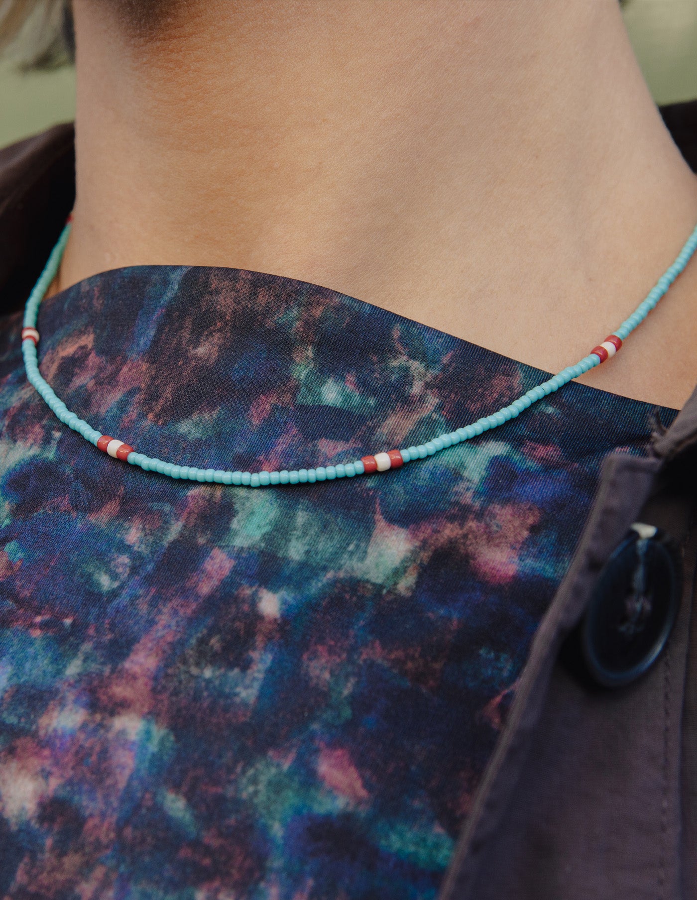 Turquoise and Red Beaded Necklace