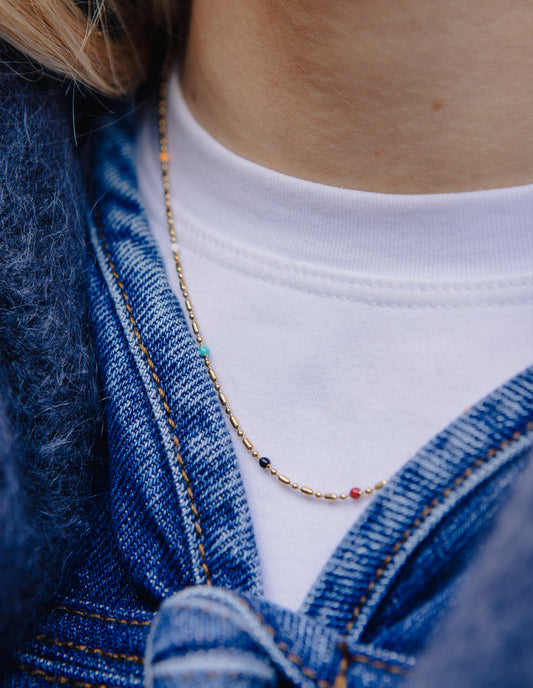 Gold Rainbow Beaded Necklace, Tarnish-Free Gold Plating