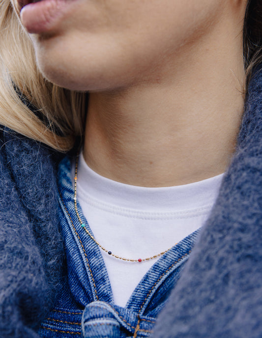 Gold Rainbow Beaded Necklace, Tarnish-Free Gold Plating