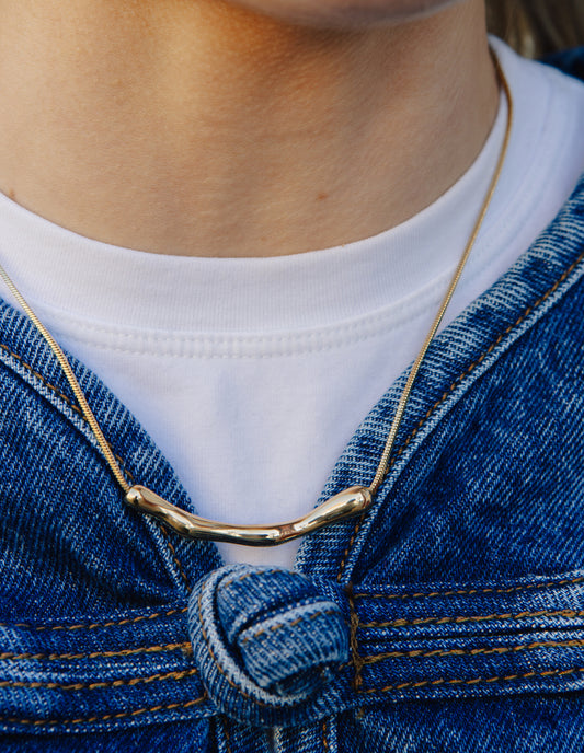 Gold Organic Bar Necklace, Tarnish-Free Gold Plating