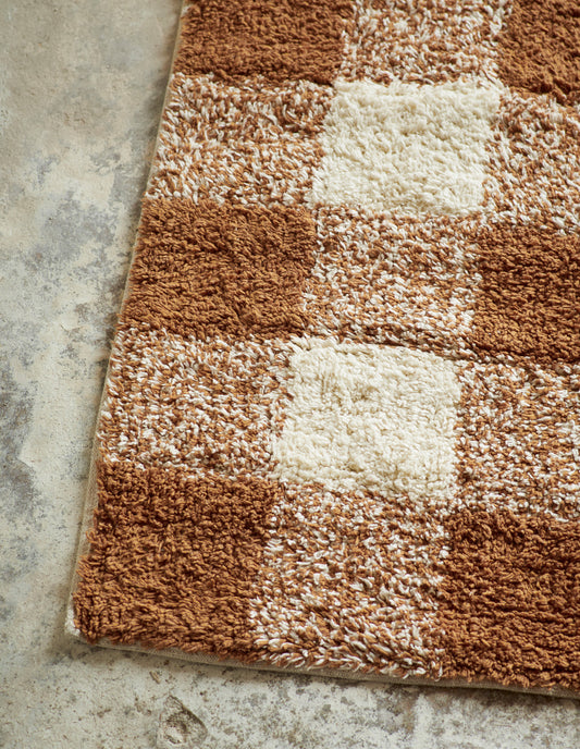 Terracotta Check Tufted Cotton Rug, Madam Stoltz