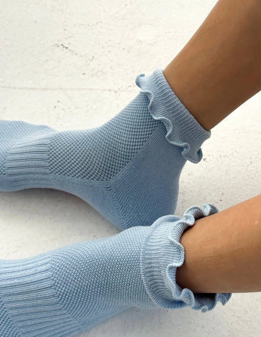 Periwinkle Blue Ruffled Hugger Crew Socks, Le Bon Shoppe
