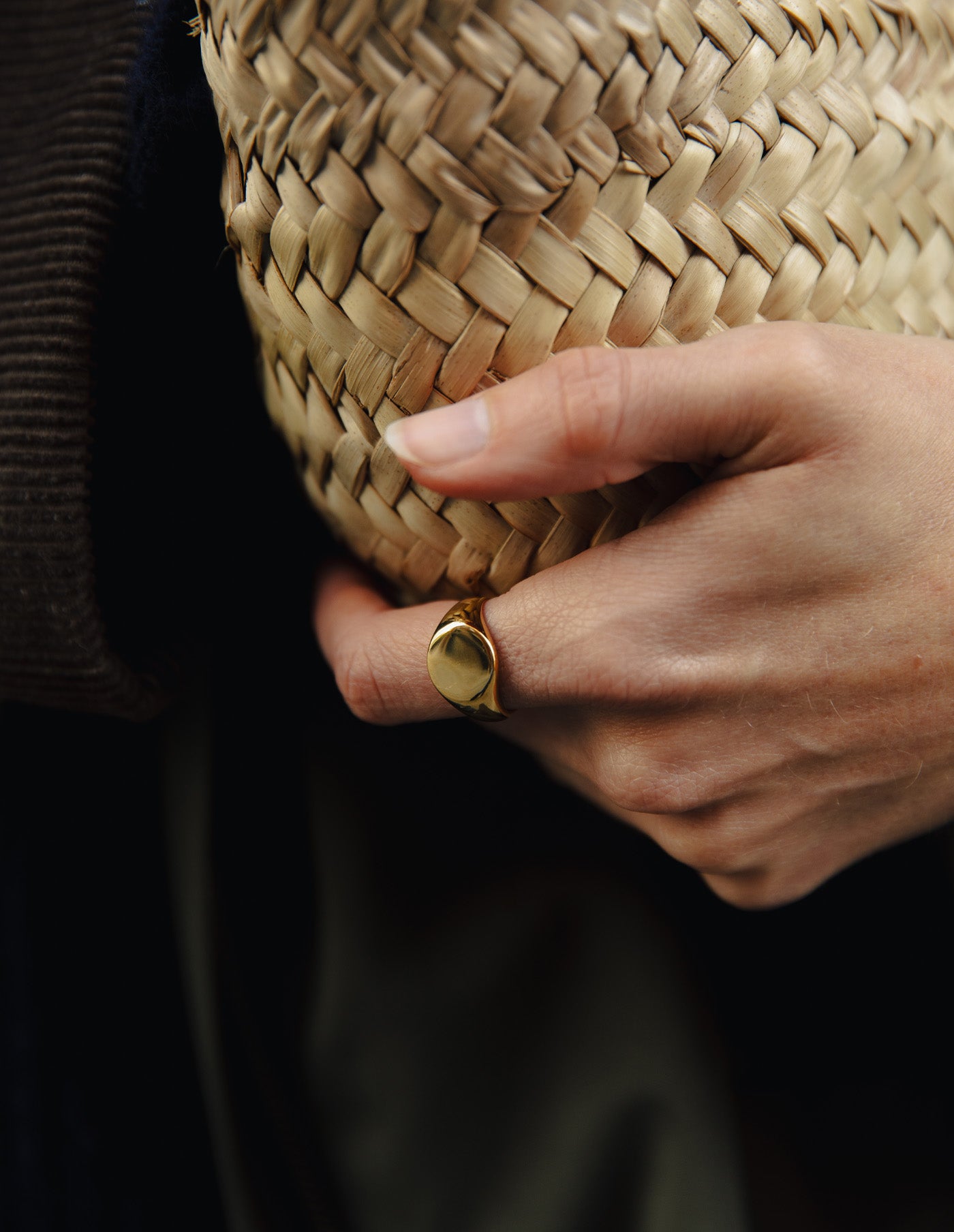 Gold Round Signet Ring, Tarnish-Free Gold Plating