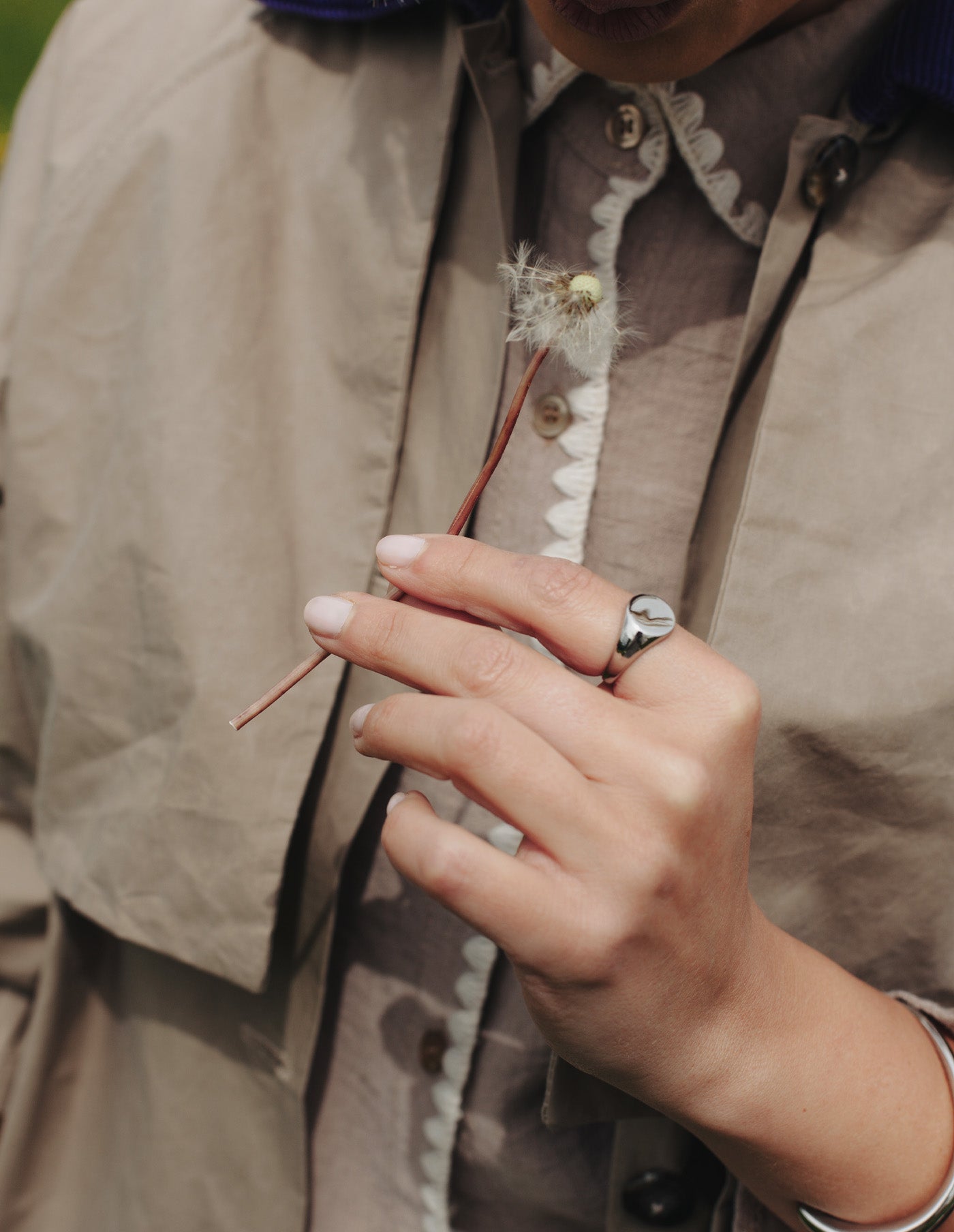 Silver Round Signet Ring, Tarnish-Free Silver Plating