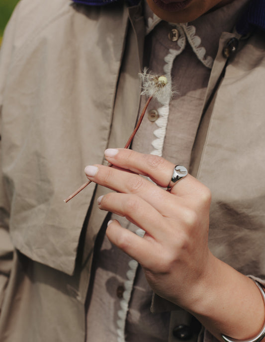 Silver Round Signet Ring, Tarnish-Free Silver Plating