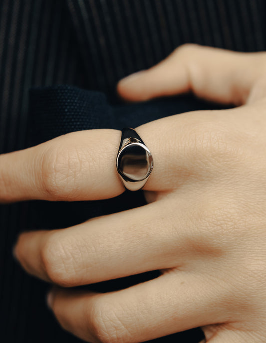 Silver Round Signet Ring, Waterproof