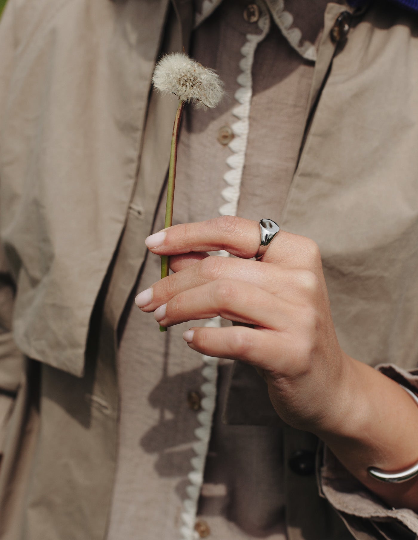 Silver Round Signet Ring, Tarnish-Free Silver Plating
