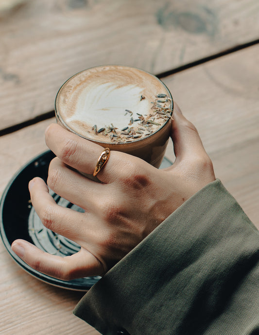 Gold Stone Embossed Band Ring, Waterproof