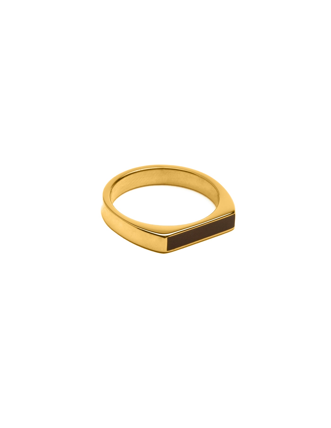 Gold Flat Black Stone Signet Ring, Waterproof