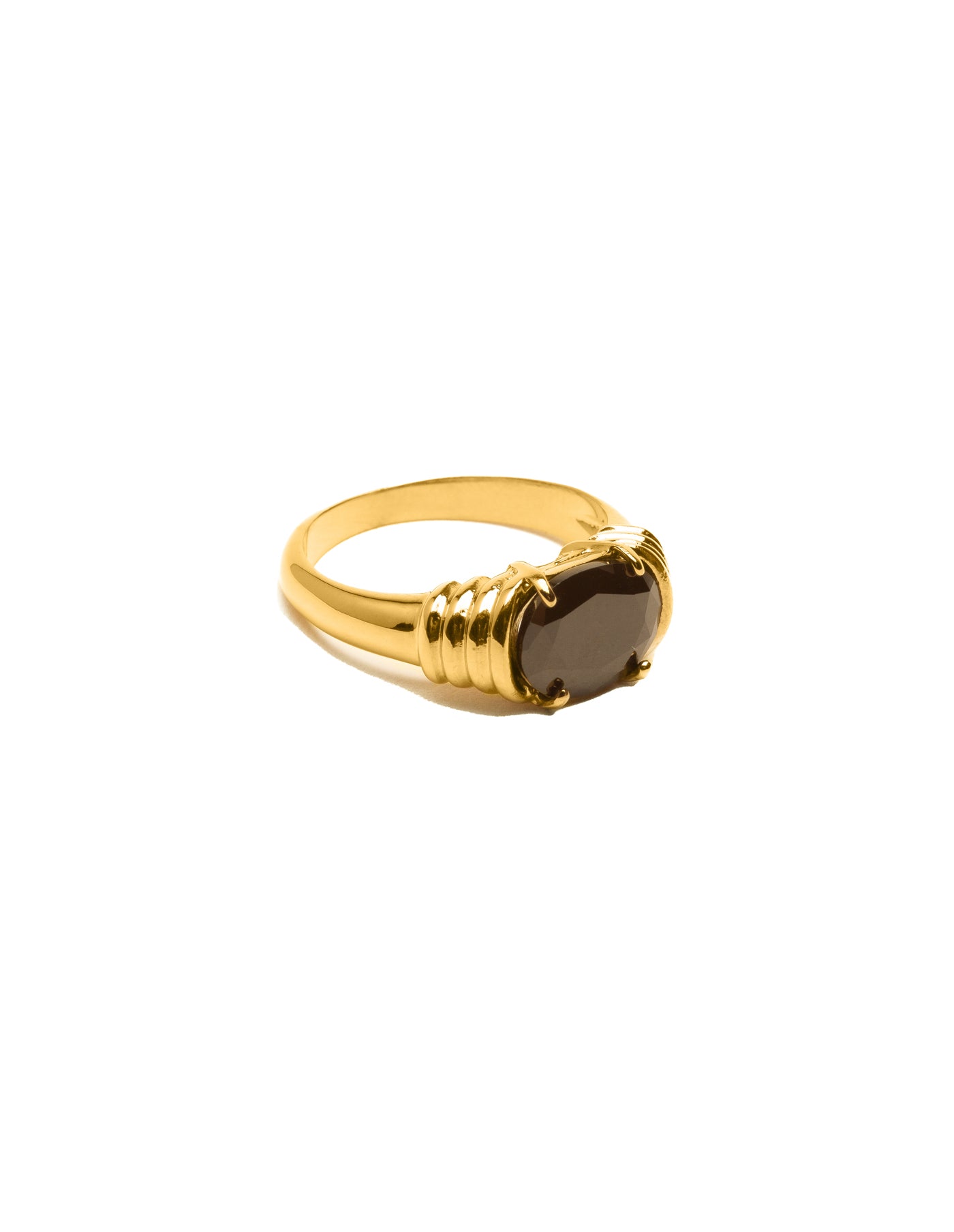 Gold Black Gemstone Raised Half Bezel Ring, Waterproof