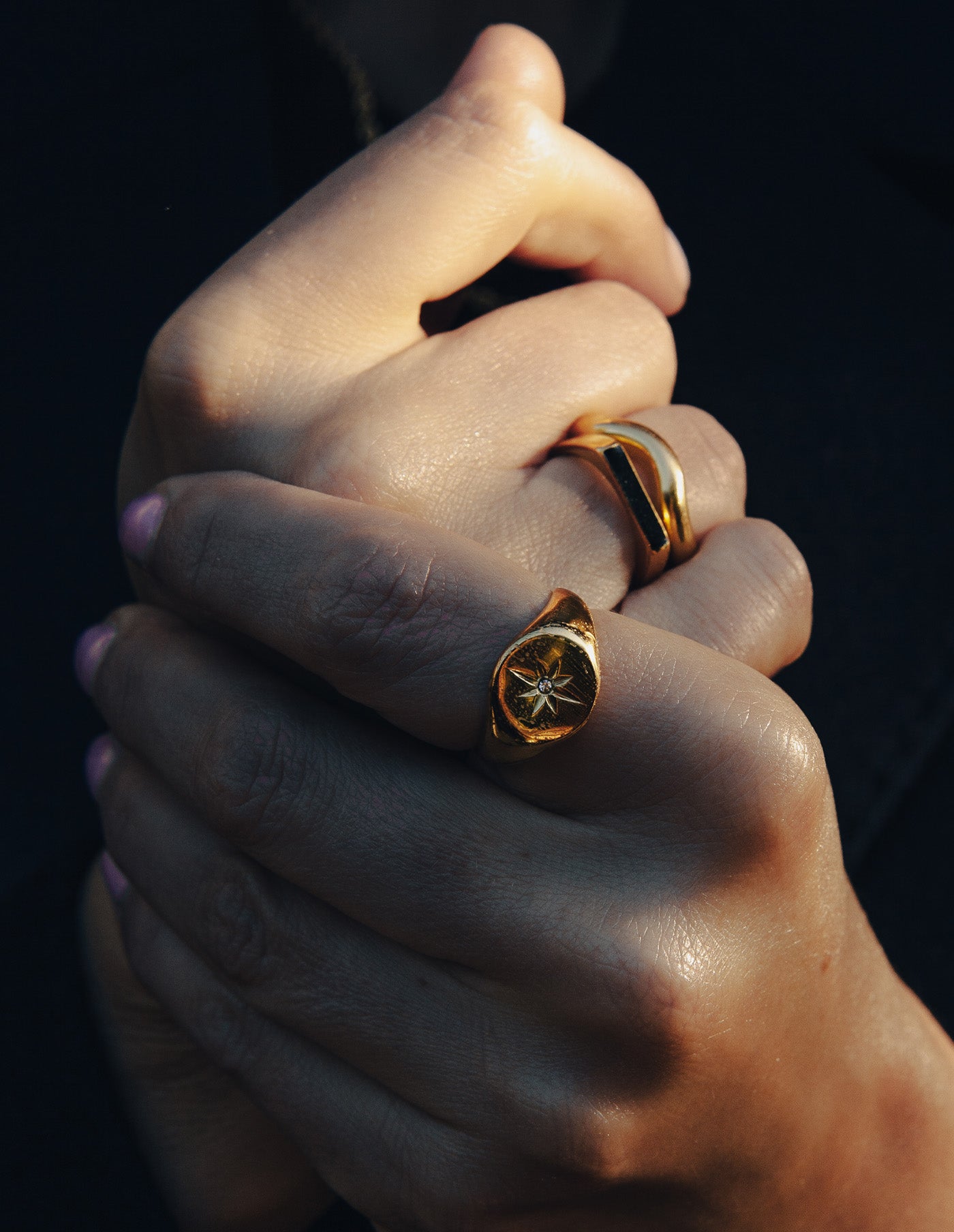 Gold Large Embossed Signet Ring, Waterproof
