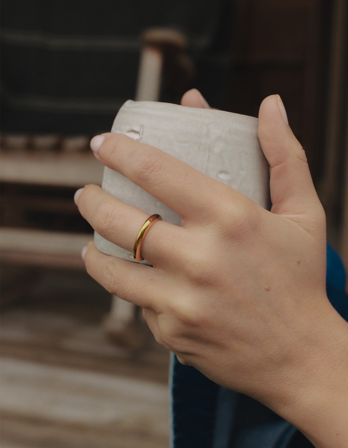 Gold Irregular Minimal Band Ring, Tarnish-Free