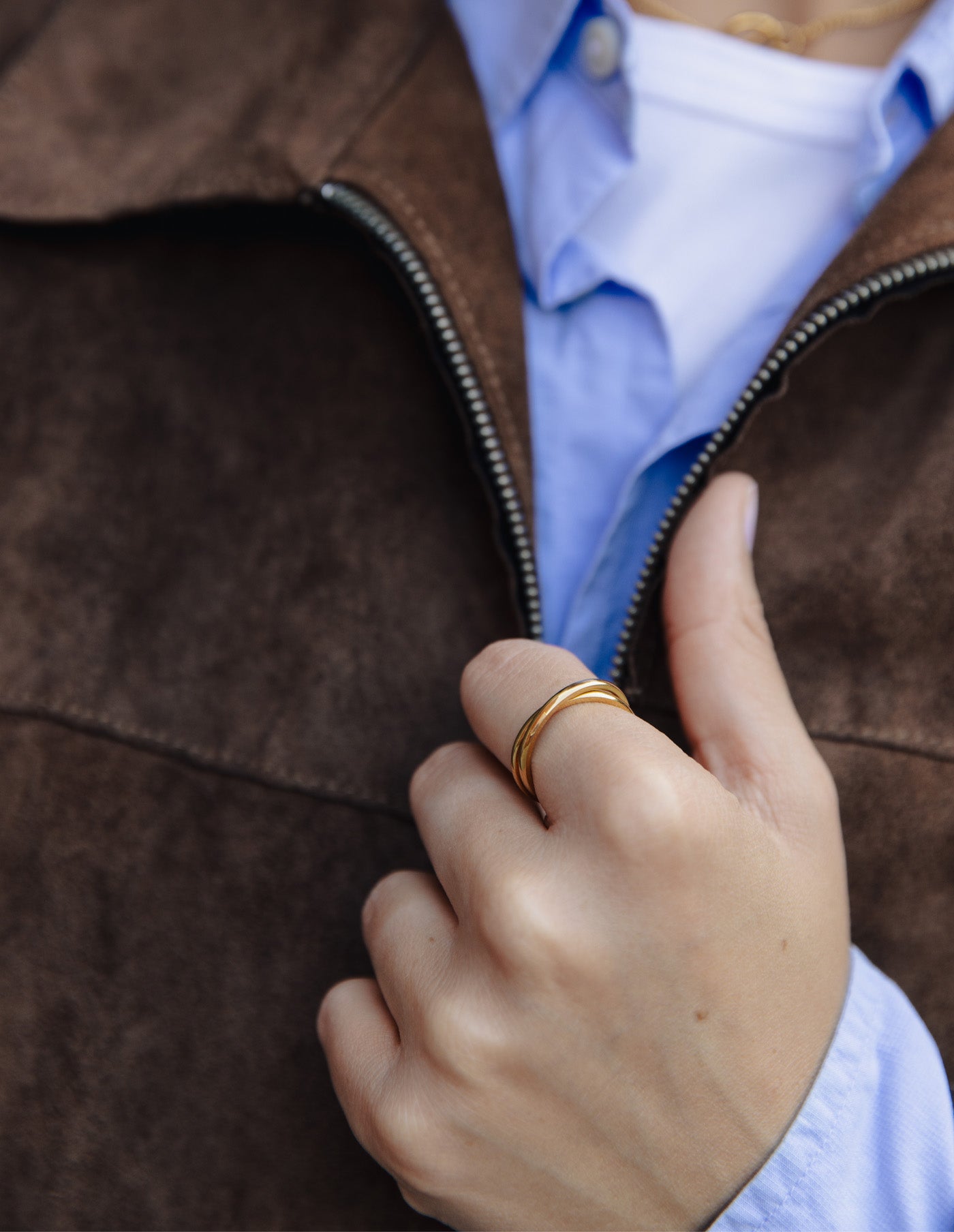 Gold Double Entwine Ring, Tarnish-Free Gold Plating