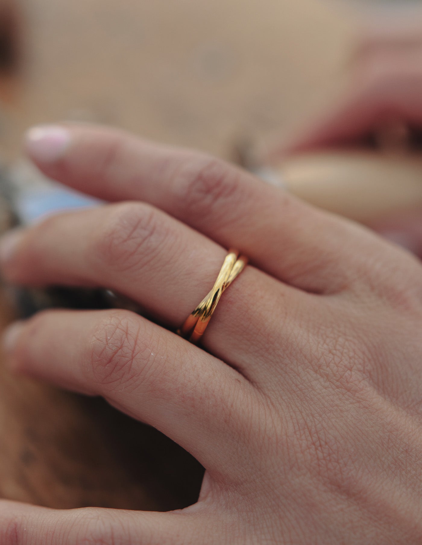 Gold Double Entwine Ring, Tarnish-Free Gold Plating