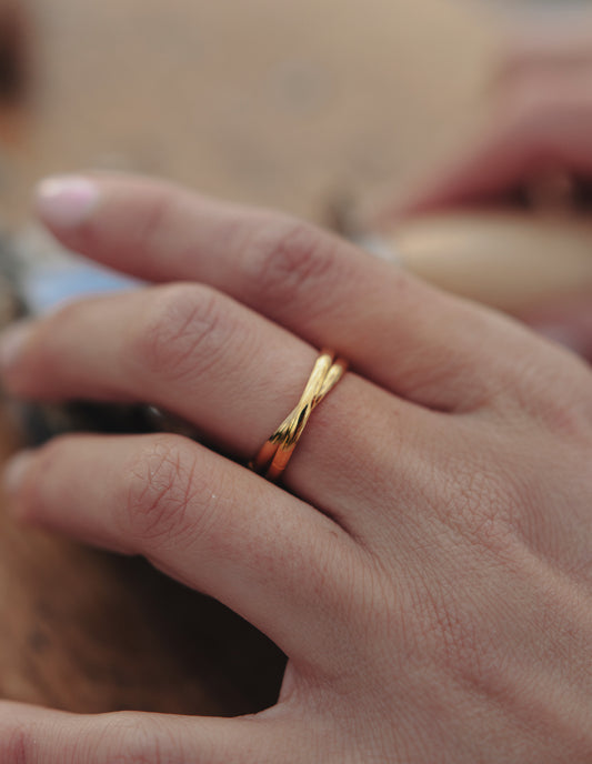 Gold Double Entwine Ring, Tarnish-Free Gold Plating