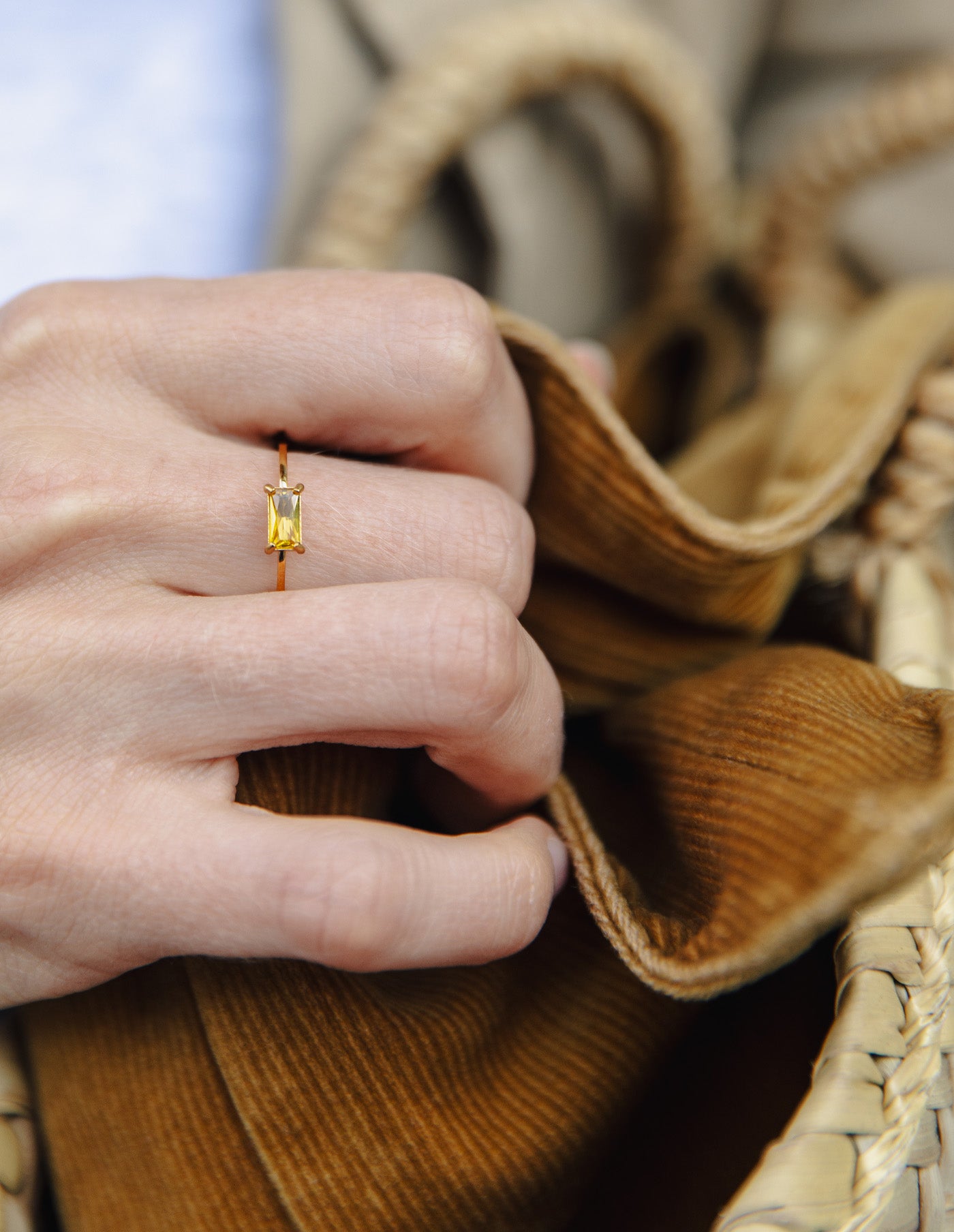 Dainty Rectangular Butter Gemstone Ring, Tarnish-Free Gold Plating