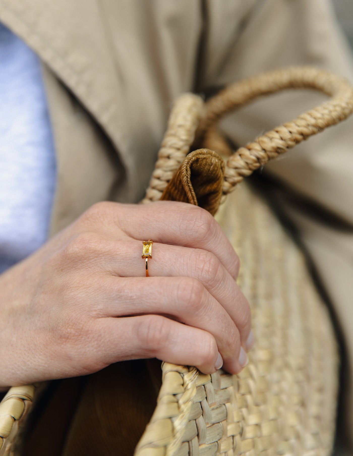 Dainty Rectangular Butter Gemstone Ring, Tarnish-Free Gold Plating