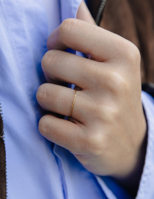Gold Fine Rope Twist Ring, Tarnish-Free Gold Plating