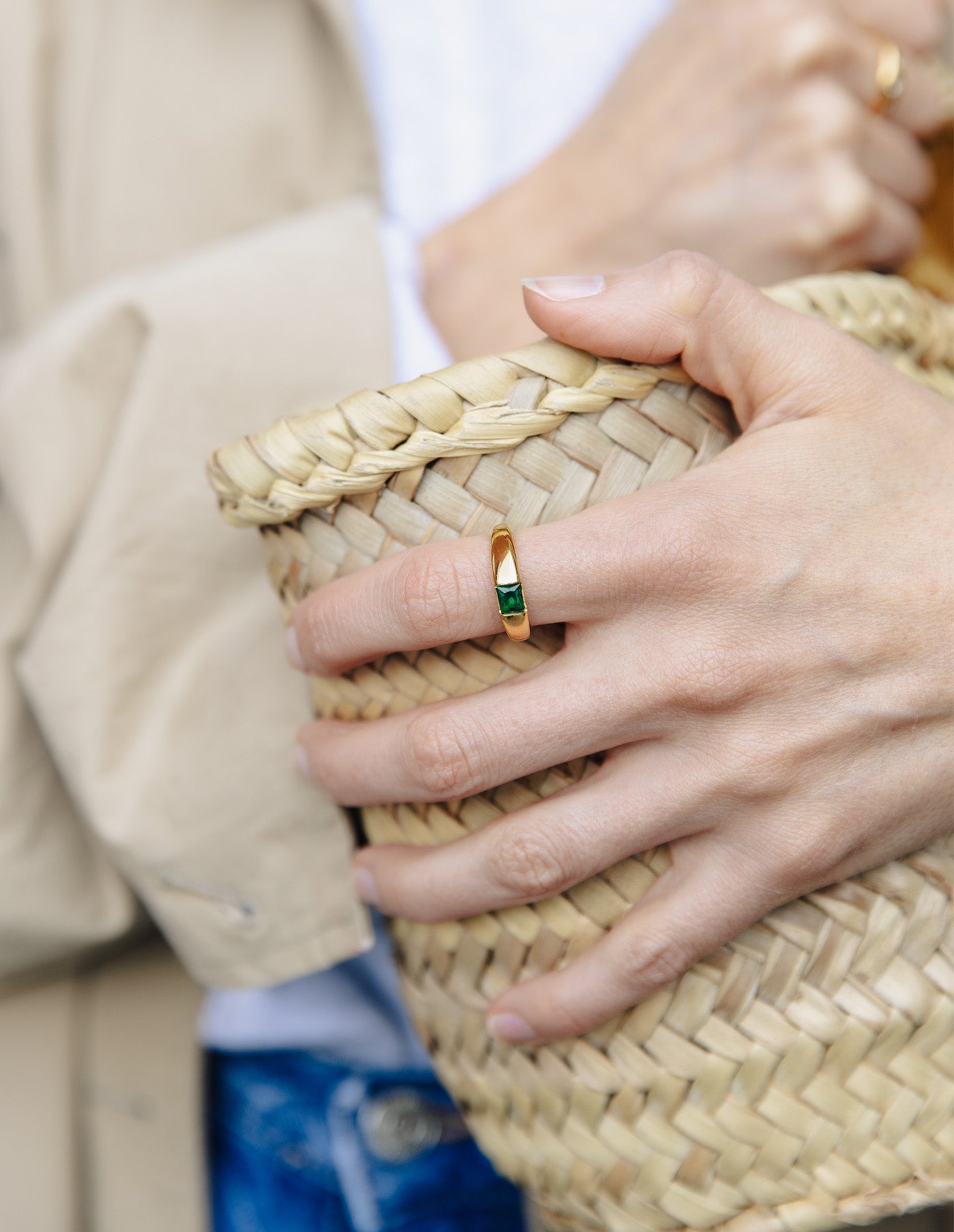 Gold Modern Gemstone Signet Ring, Tarnish-Free Gold Plating