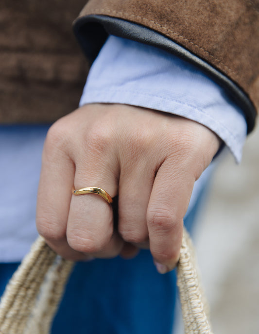 Gold Organic Flow Band Ring, Tarnish-Free Gold Plating
