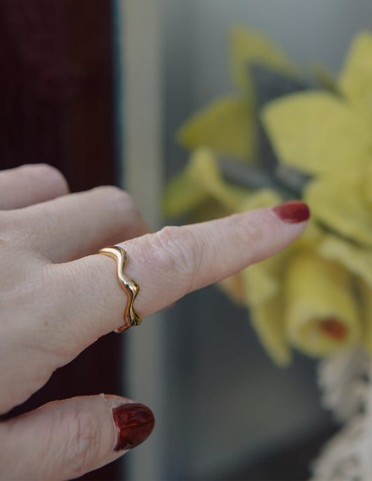 Gold Irregular Wave Ring, Tarnish-Free Gold Plating