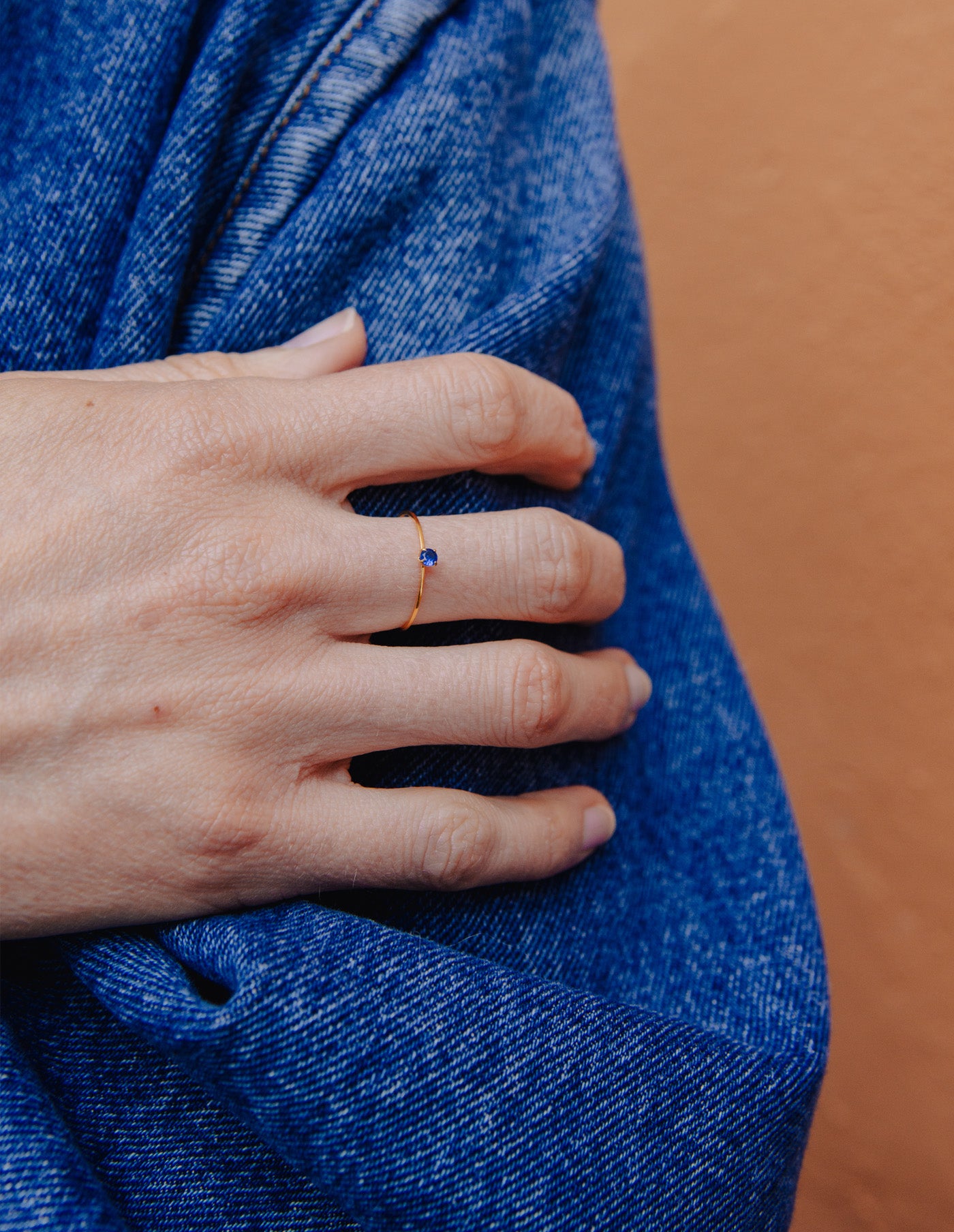 Gold Dainty Blue Gemstone Ring, Tarnish-Free Gold Plating