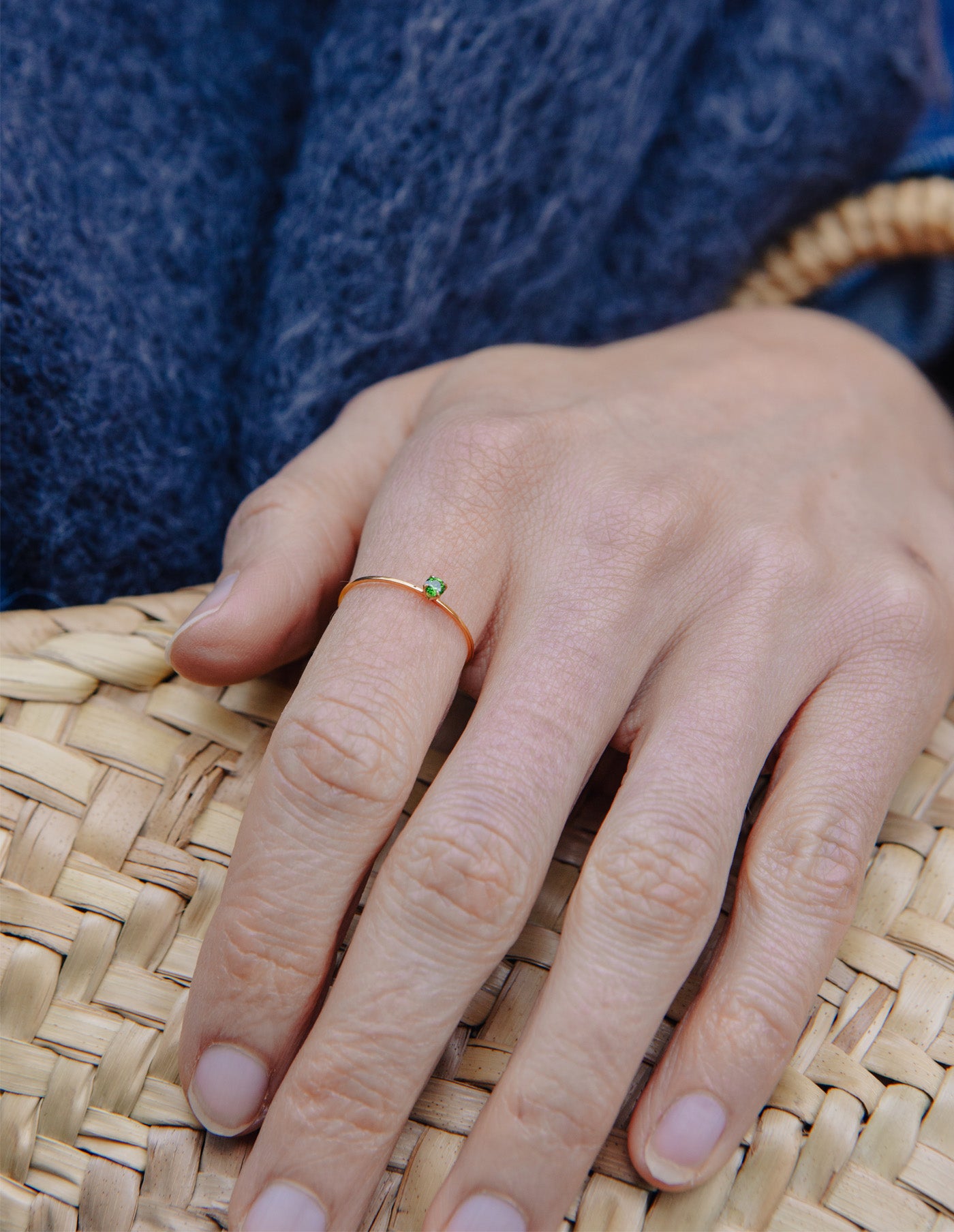Gold Dainty Green Gemstone Ring, Waterproof