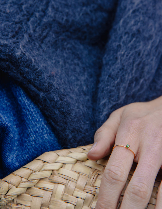 Gold Dainty Green Gemstone Ring, Waterproof