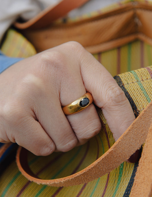 Gold Black Onyx Stone Ring