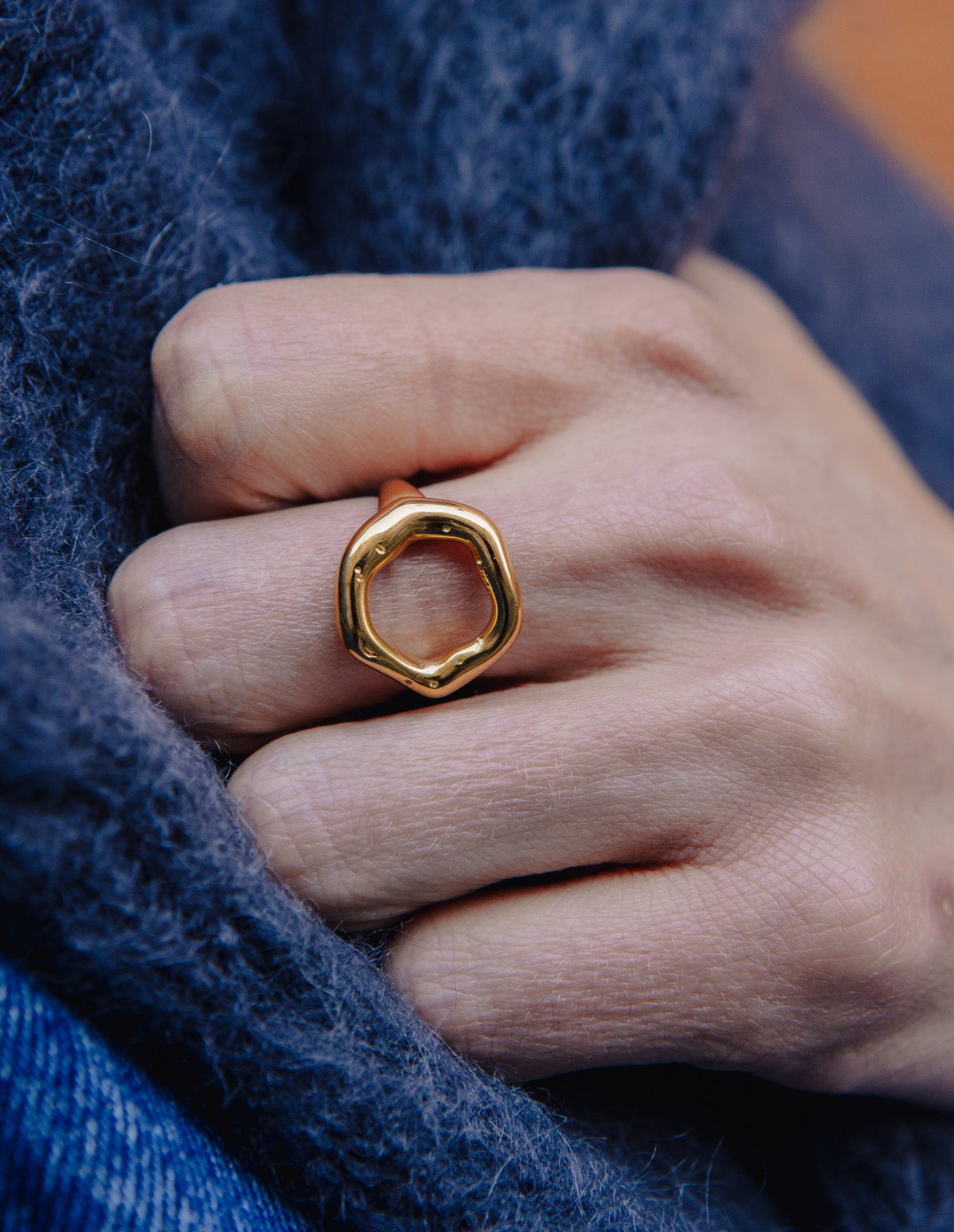 Gold Irregular Oval Ring, Tarnish-Free Gold Plating