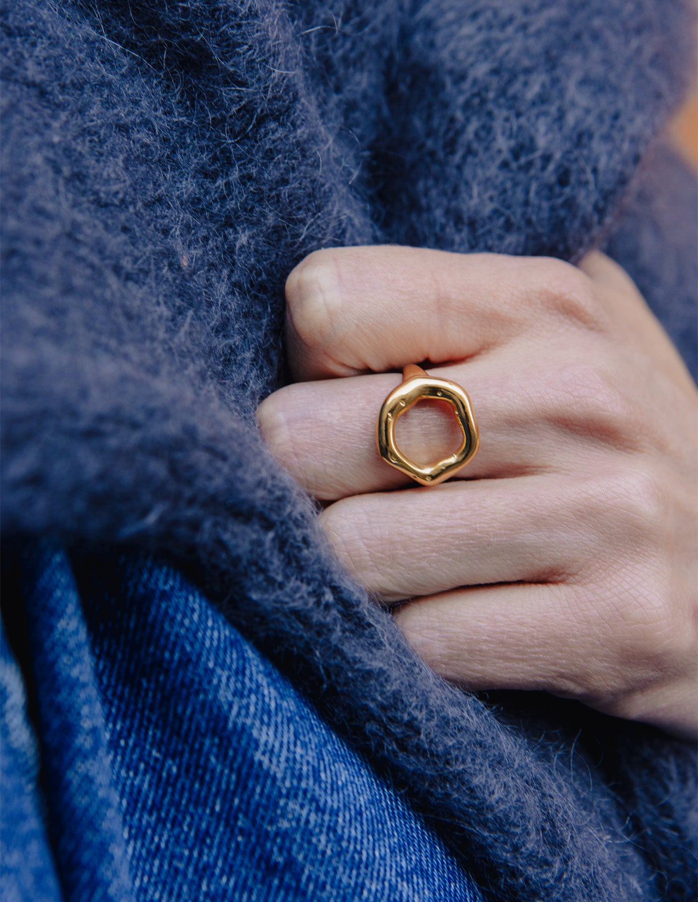 Gold Irregular Oval Ring, Tarnish-Free Gold Plating