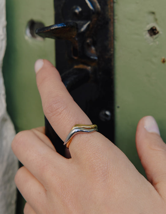 Gold and Silver Entwined Ring, Tarnish-Free Gold Plating