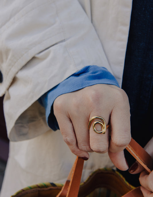 Gold Spiral Swirl Ring, Tarnish-Free Gold Plating