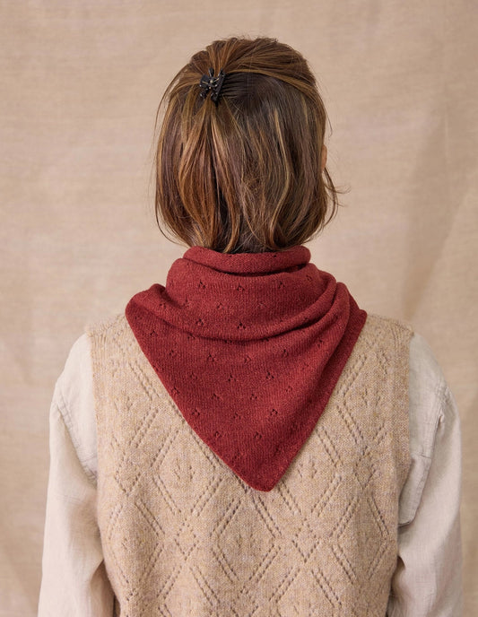 Berry Red Merino Wool Pointelle Neckerchief Scarf, ROVE Knitwear