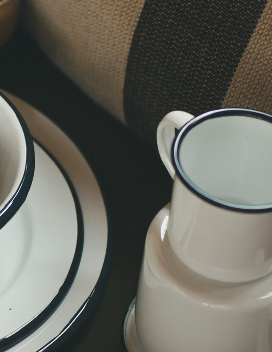 Navy Rimmed Enamel Espresso Cup, 130ml