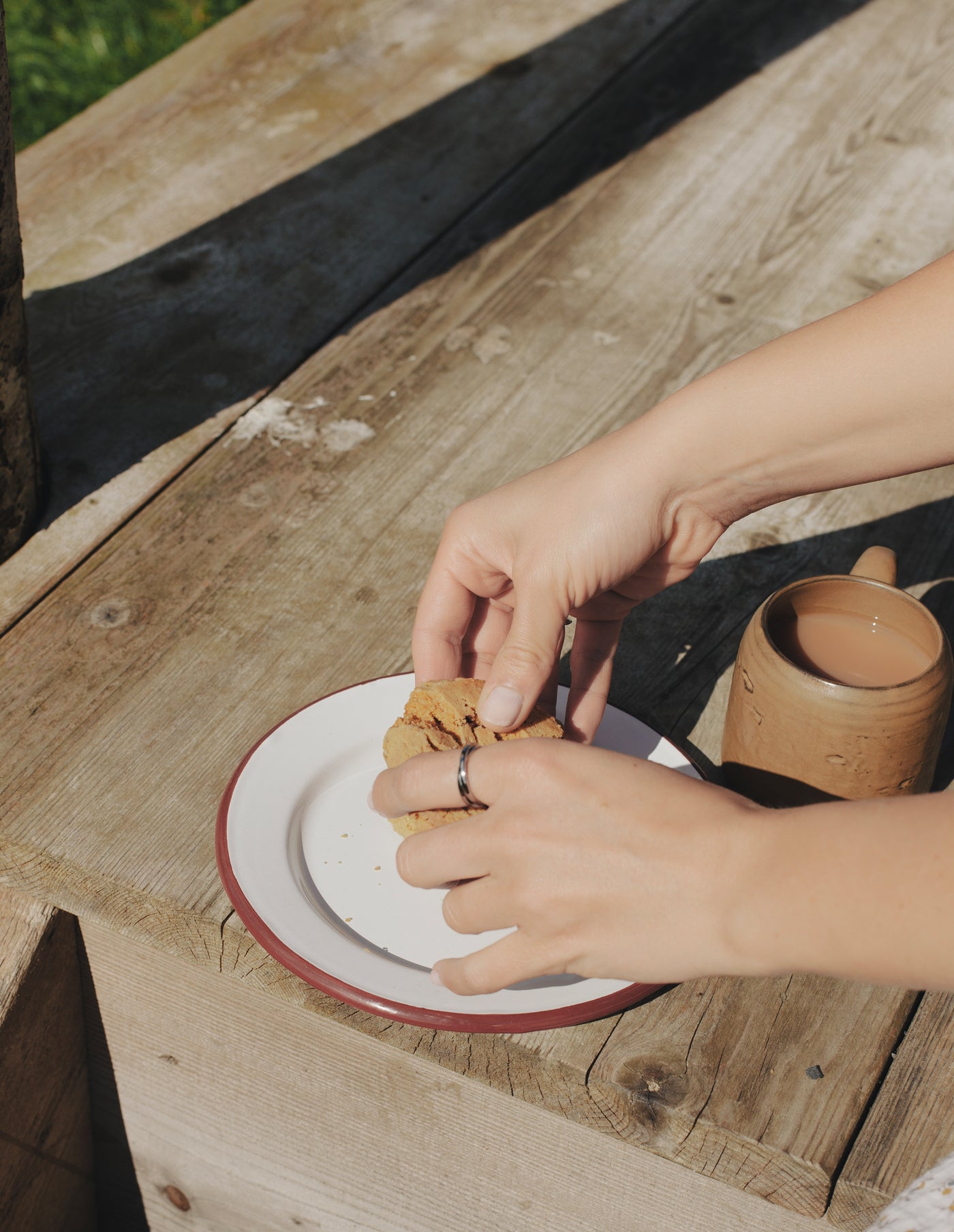 Burgundy Red Rimmed Enamel Side Plate, 20cm