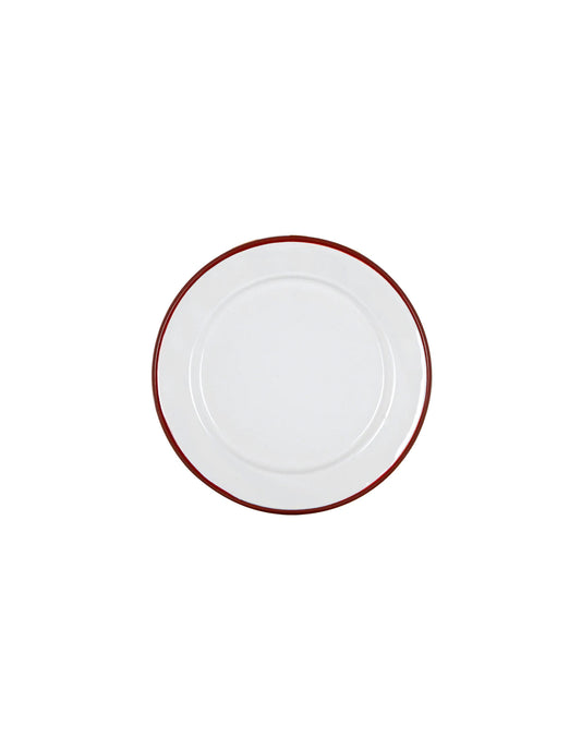 Burgundy Red Rimmed Enamel Side Plate, 20cm