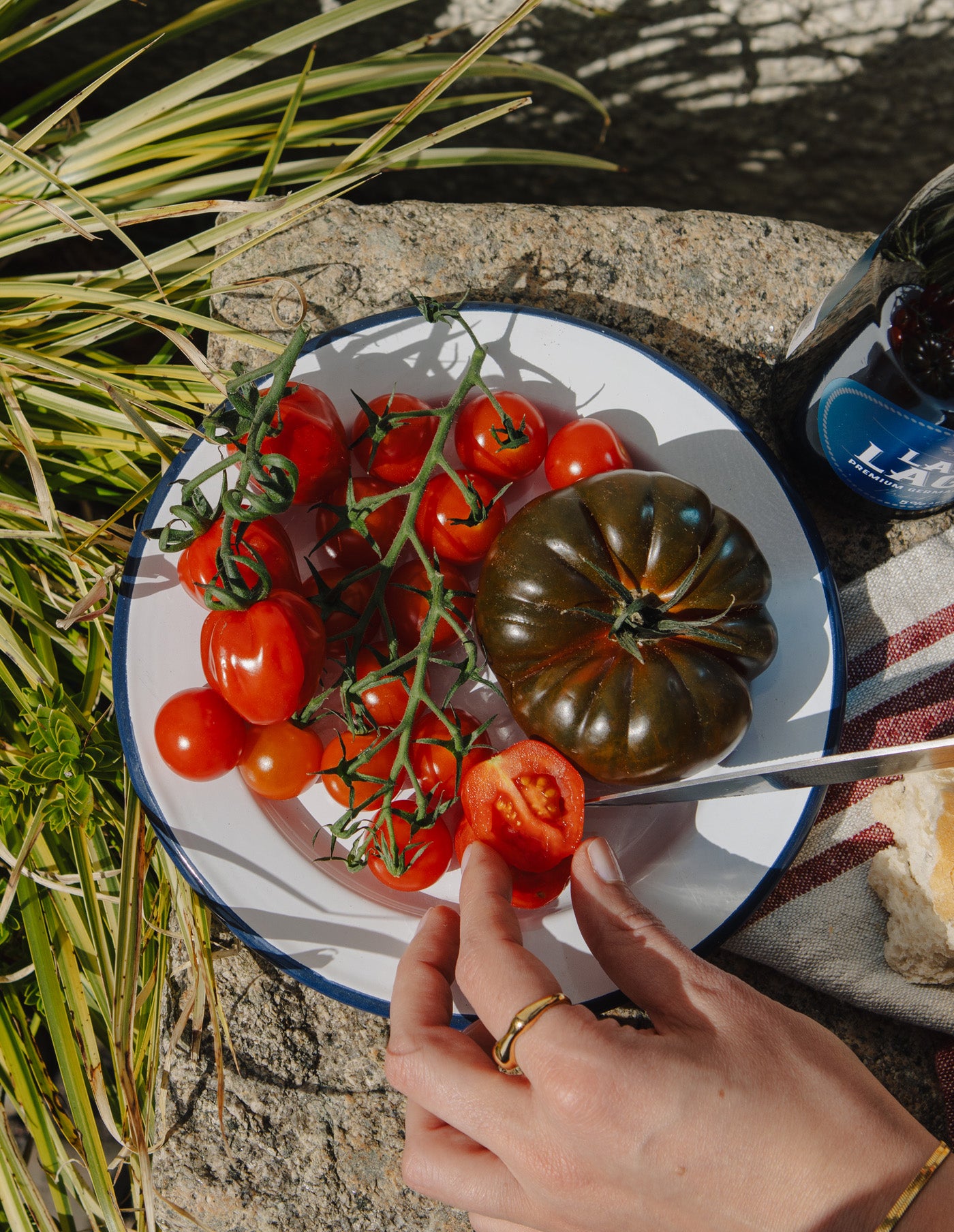 Navy Rimmed Enamel Side Plate, 20cm