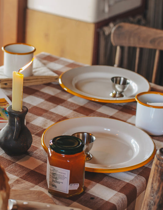 Mustard Rimmed Enamel Dinner Plate, 25cm